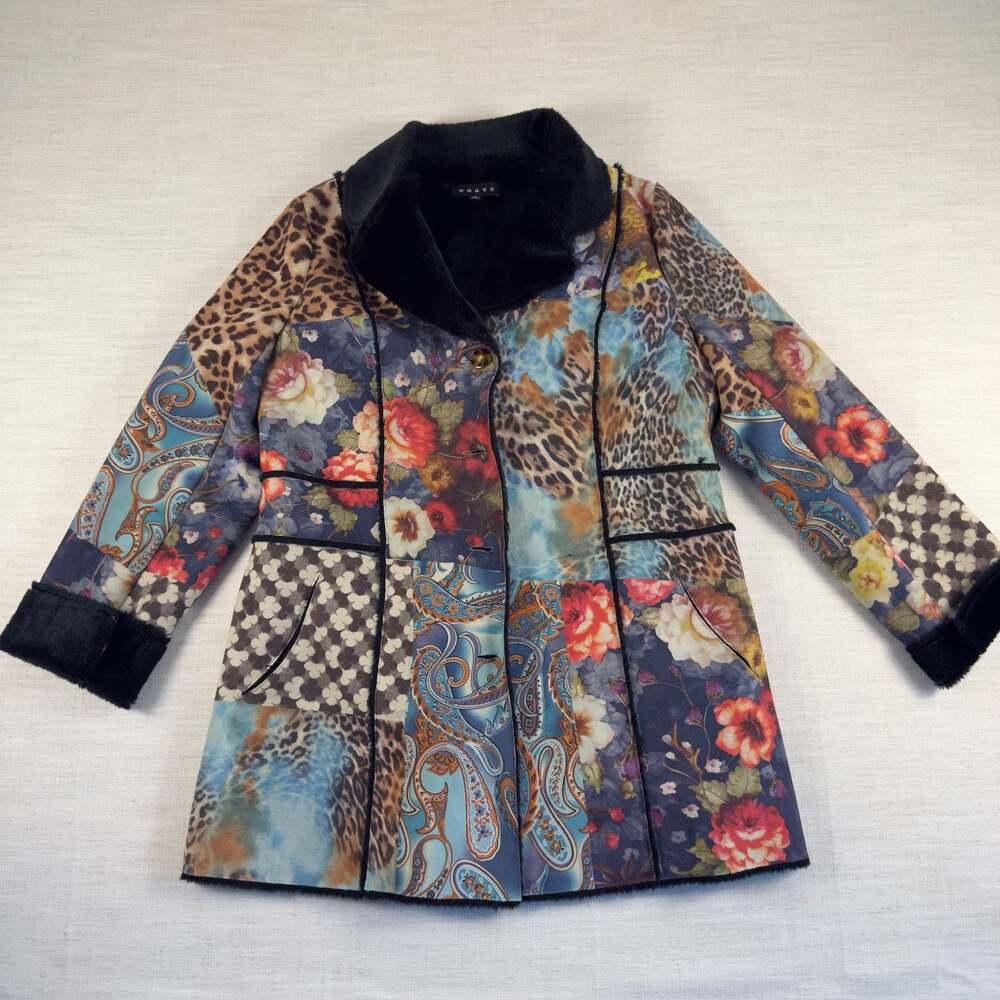 Weavz Faux Fur Lined Patchwork Print Boho Mid-Length Coat